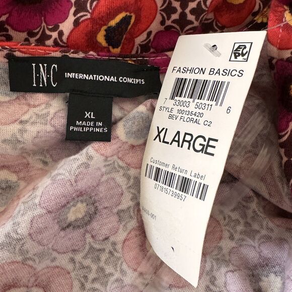 INC X-Large Top Floral Geometric Surplice V-Neck Cap Sleeve Ruched Stretch Multi - Picture 8 of 10